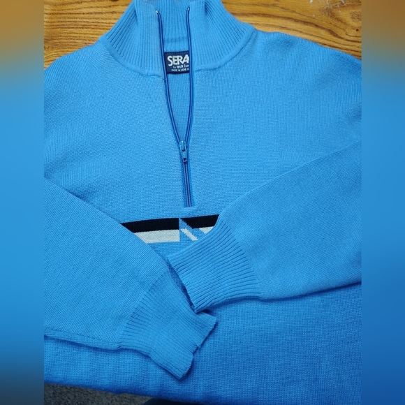 Serac 100% wool sweater, ½ zipper, pullover Men's Turtleneck Winter Blue sz XL. - Picture 9 of 14